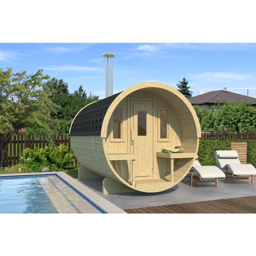 Kaja 280T Barrel Sauna with porch