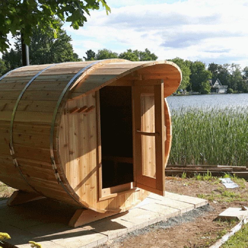 Barrel Sauna Red Cedar Knotty Ø 183 x L 183 cm 