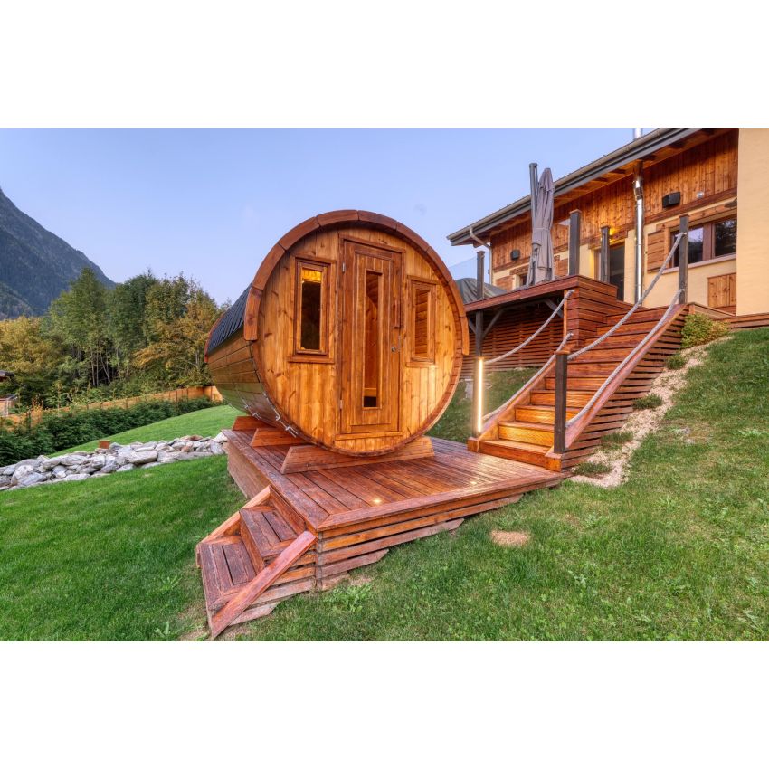 KAJA 400 Deluxe T Barrel Sauna with Half Moon Back & Porch
