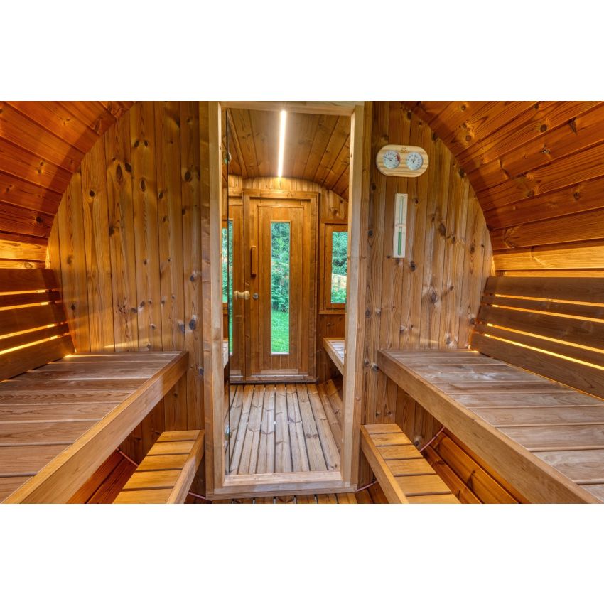 KAJA 400 Deluxe T Barrel Sauna with Half Moon Back & Porch