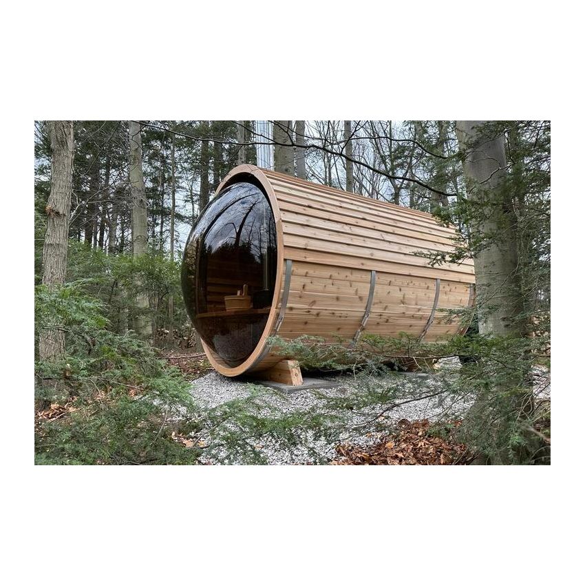 Barrel Sauna Panoramic View Red Cedar Knotty  Ø 213 x L 310 cm