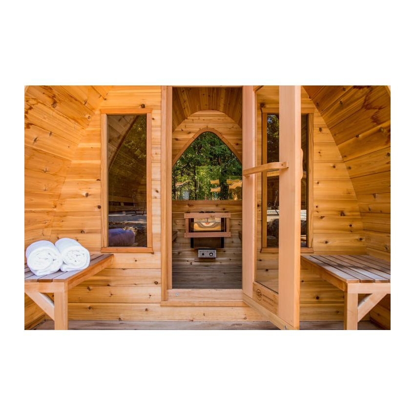 Pod Sauna Red Cedar Knotty L 305 x W 244 CM with Porch on Front 