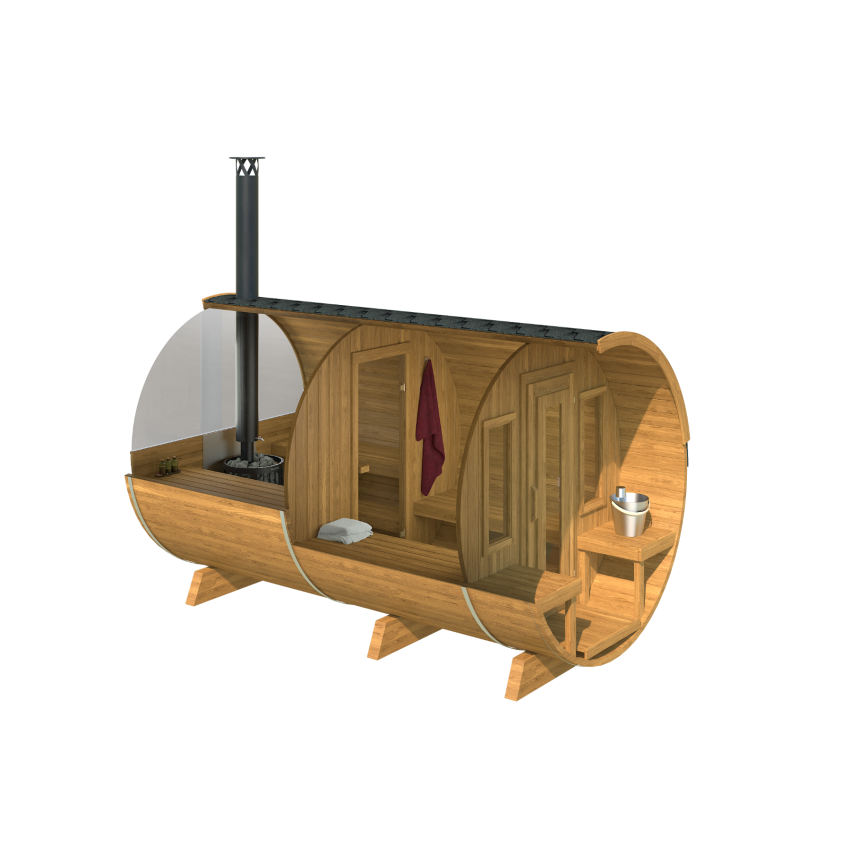 KAJA 400 Deluxe T Barrel Sauna with Half Moon Back & Porch