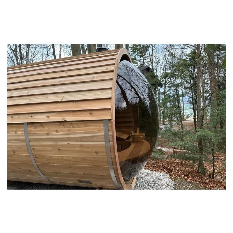 Barrel Sauna Panoramic View Red Cedar Knotty  Ø 213 x L 310 cm