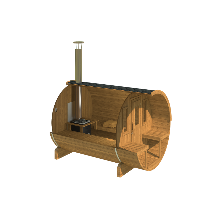 Kaja 280T Barrel Sauna with porch