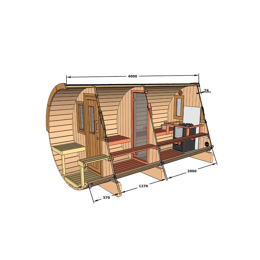 KAJA 400 T Barrel Sauna with Porch