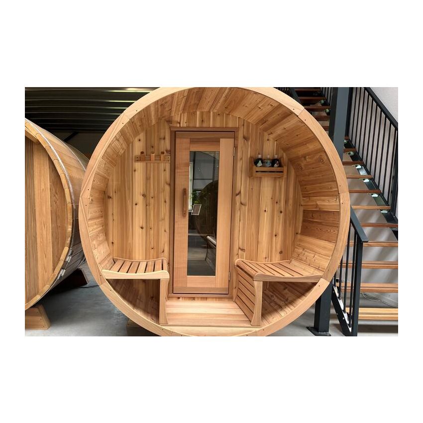 Barrel Sauna Panoramic View Red Cedar Knotty  Ø 213 x L 310 cm