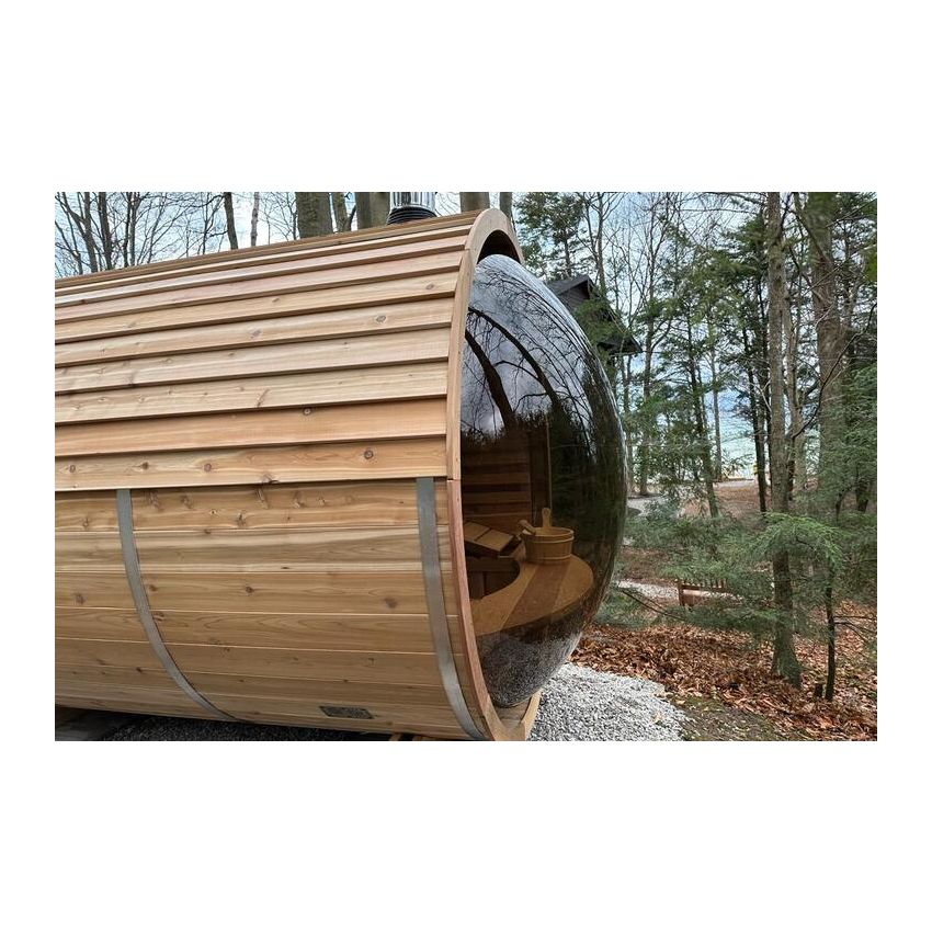 Barrel Sauna Panoramic View Red Cedar Knotty  Ø 213 x L 310 cm