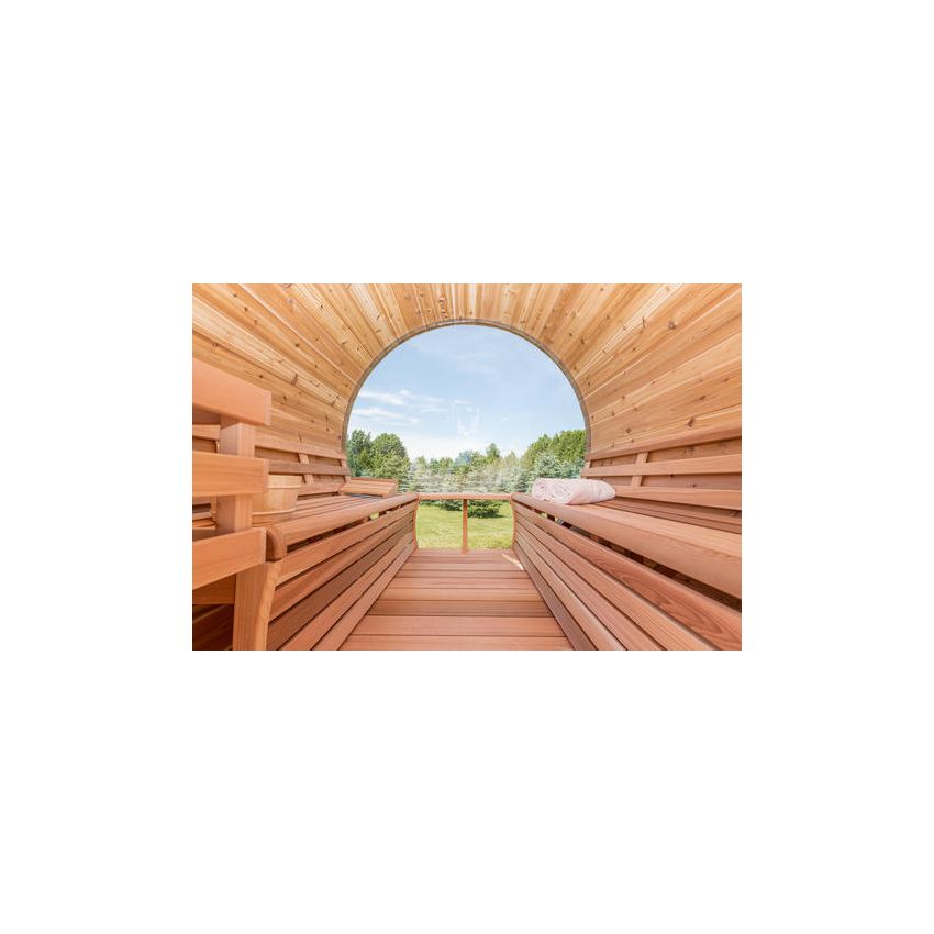 Barrel Sauna Panoramic View Red Cedar Knotty  Ø 213 x L 310 cm