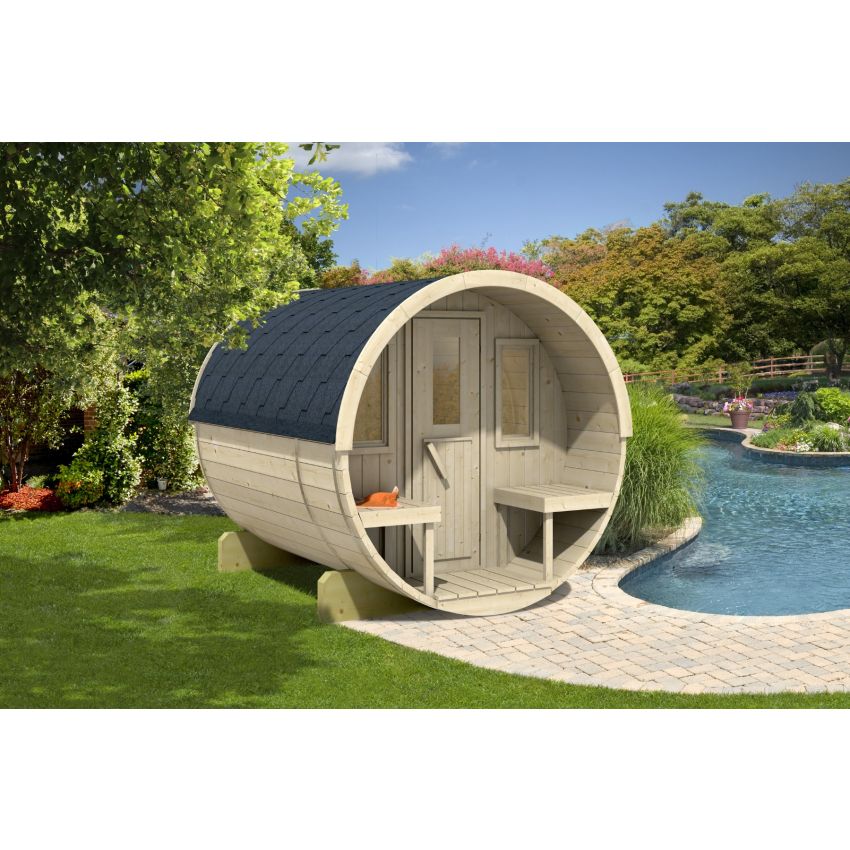 Kaja 280T Barrel Sauna with porch