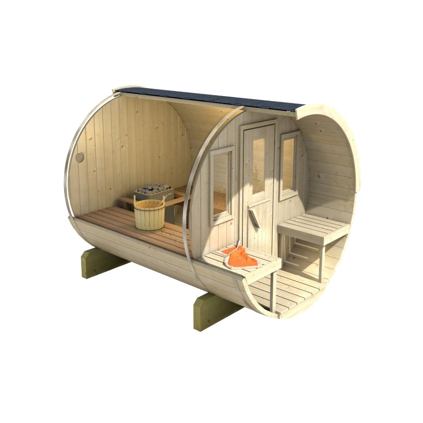 Kaja 280T Barrel Sauna with porch