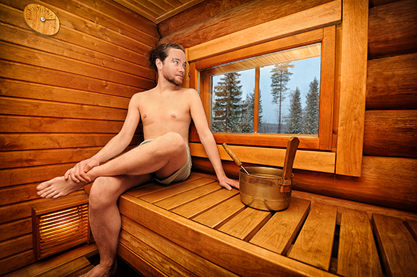 image of bather in sauna