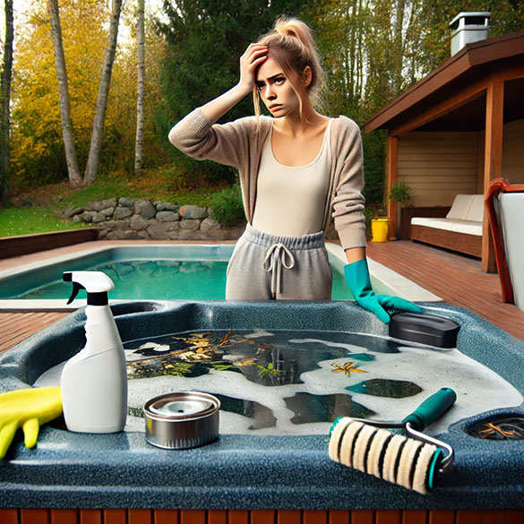 hot tub owner testing hot tub water