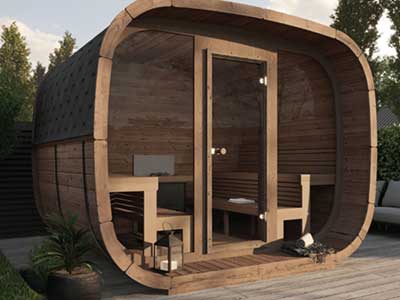 Outdoor Scandinavian Thermowood or Spruce Hobbit Style Oval Saunas